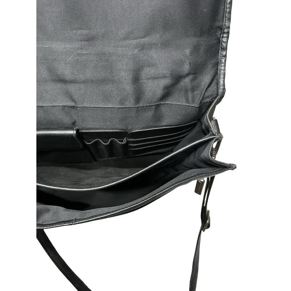 Vtg Kenneth Cole Reaction Black Leather laptop briefcase Messenger Work bag